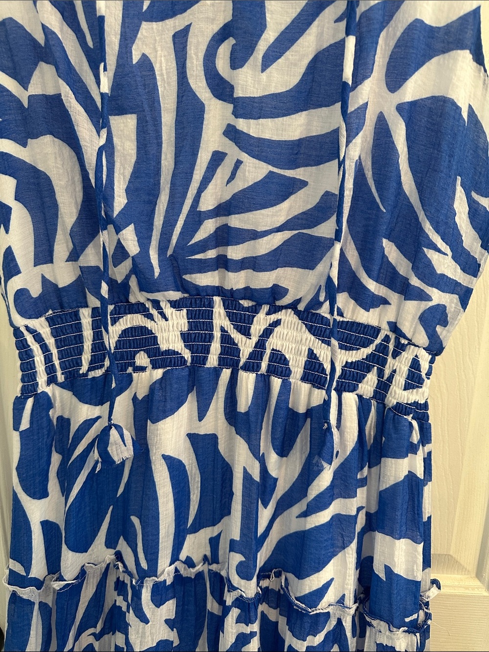 MSK Blue & White Sleeveless Tiered Maxi Dress - Picture 3 of 7